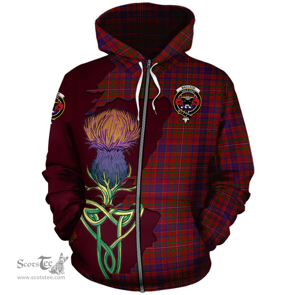 Scottish MacLeod Red Clan Tartan Crest with Thistle and Scotland Map Tartan Plaid Hoodie Scottish Plaid Tartan Plaid - ScotsTee - scotstee.com