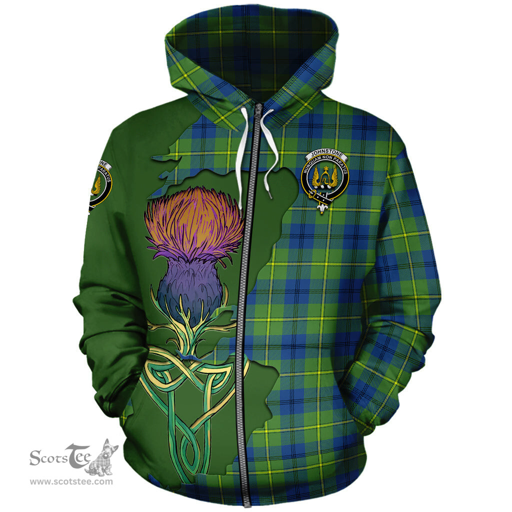 Scottish Johnstone Ancient Clan Tartan Crest with Thistle and Scotland Map Tartan Plaid Hoodie Scottish Plaid Tartan Plaid - ScotsTee - scotstee.com