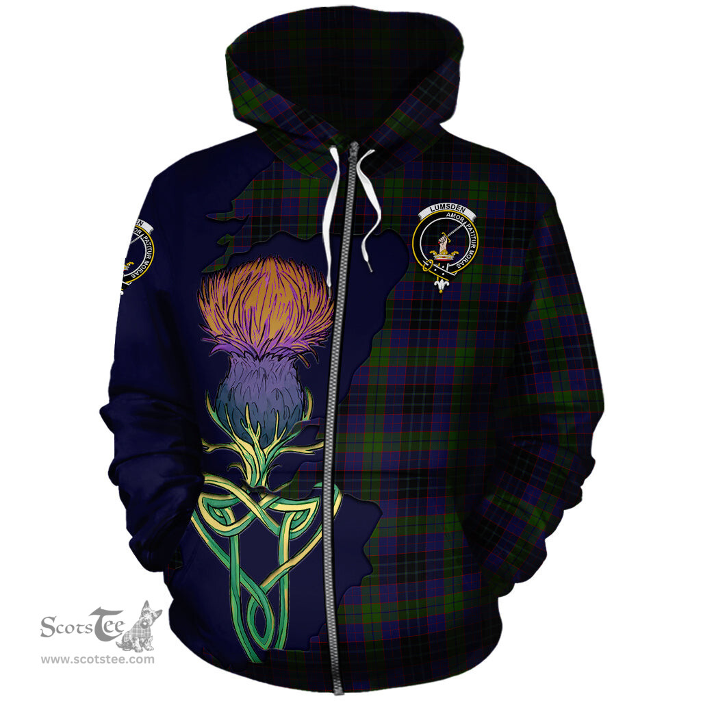 Scottish Lumsden Hunting Clan Tartan Crest with Thistle and Scotland Map Tartan Plaid Hoodie Scottish Plaid Tartan Plaid - ScotsTee - scotstee.com