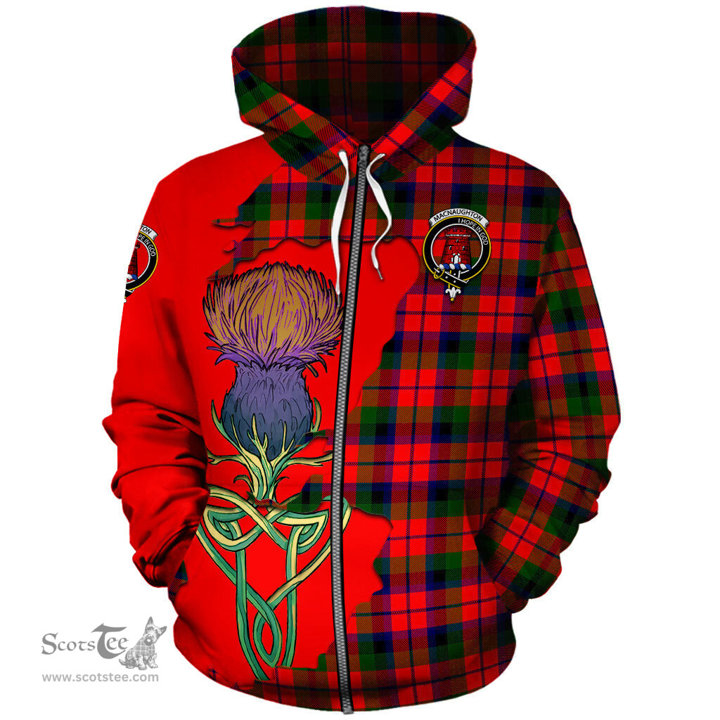 Scottish MacNaughton Modern Clan Tartan Crest with Thistle and Scotland Map Tartan Plaid Hoodie Scottish Plaid Tartan Plaid - ScotsTee - scotstee.com