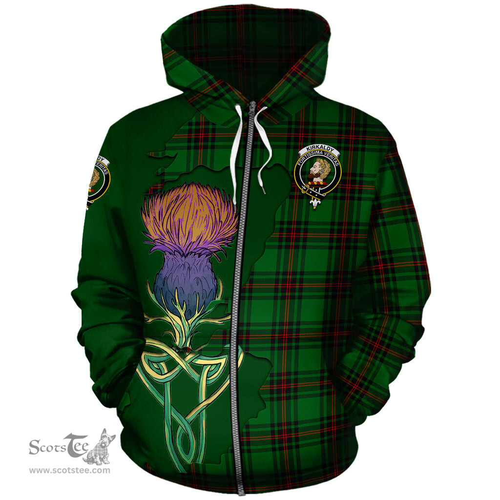Scottish Kirkaldy Clan Tartan Crest with Thistle and Scotland Map Tartan Plaid Hoodie Scottish Plaid Tartan Plaid - ScotsTee - scotstee.com