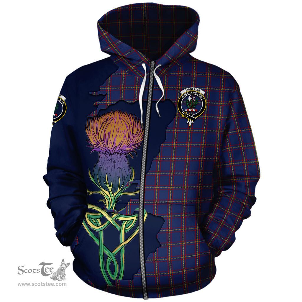 Scottish MacLaine of Lochbuie Clan Tartan Crest with Thistle and Scotland Map Tartan Plaid Hoodie Scottish Plaid Tartan Plaid - ScotsTee - scotstee.com