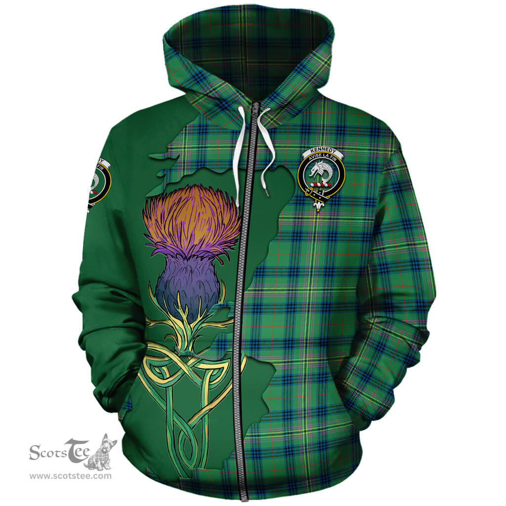 Scottish Kennedy Ancient Clan Tartan Crest with Thistle and Scotland Map Tartan Plaid Hoodie Scottish Plaid Tartan Plaid - ScotsTee - scotstee.com