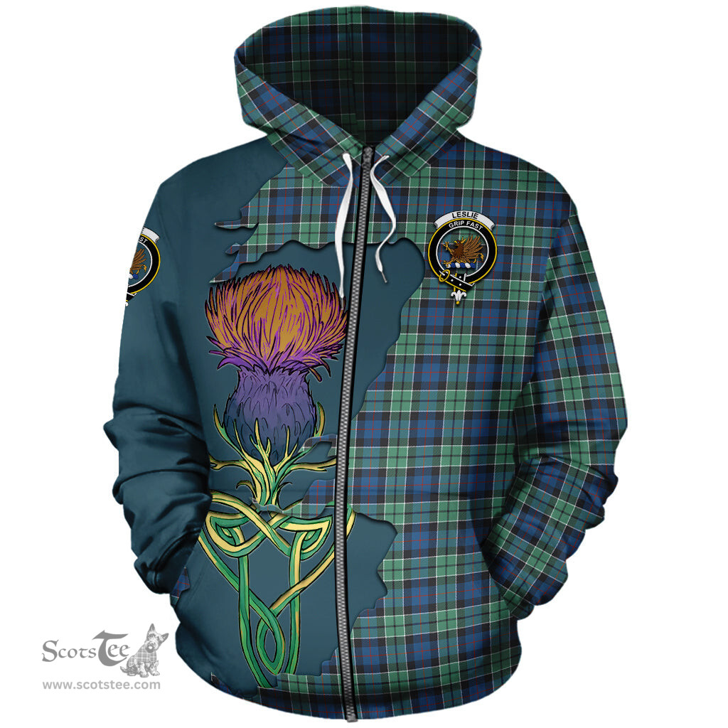 Scottish Leslie Hunting Ancient Clan Tartan Crest with Thistle and Scotland Map Tartan Plaid Hoodie Scottish Plaid Tartan Plaid - ScotsTee - scotstee.com