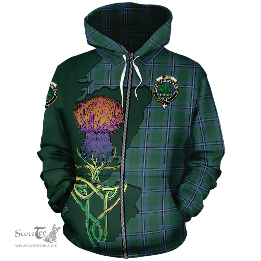 Scottish Irvine of Drum Clan Tartan Crest with Thistle and Scotland Map Tartan Plaid Hoodie Scottish Plaid Tartan Plaid - ScotsTee - scotstee.com