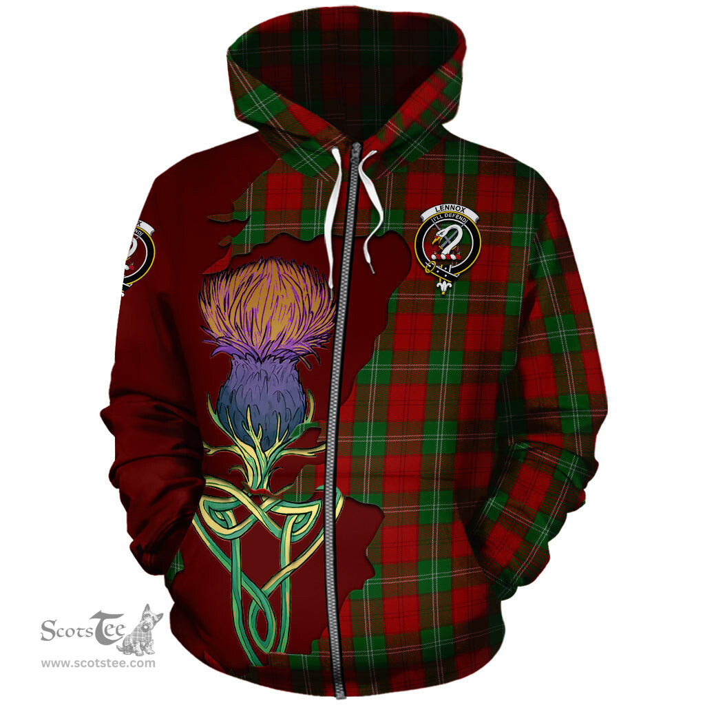 Scottish Lennox Clan Tartan Crest with Thistle and Scotland Map Tartan Plaid Hoodie Scottish Plaid Tartan Plaid - ScotsTee - scotstee.com