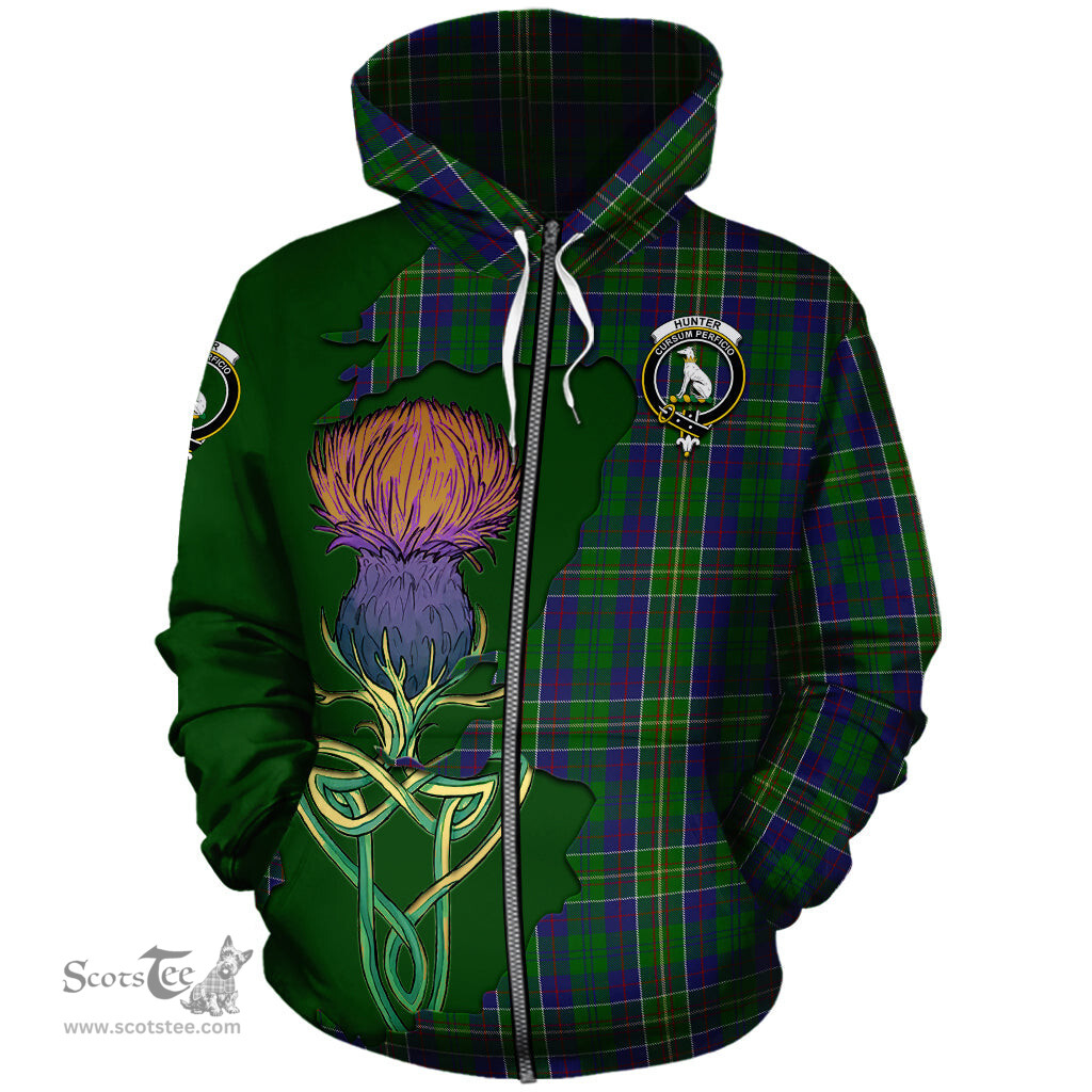Scottish Hunter of Hunterston Clan Tartan Crest with Thistle and Scotland Map Tartan Plaid Hoodie Scottish Plaid Tartan Plaid - ScotsTee - scotstee.com
