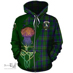 Scottish Hunter of Hunterston Clan Tartan Crest with Thistle and Scotland Map Tartan Plaid Hoodie Scottish Plaid Tartan Plaid - ScotsTee - scotstee.com