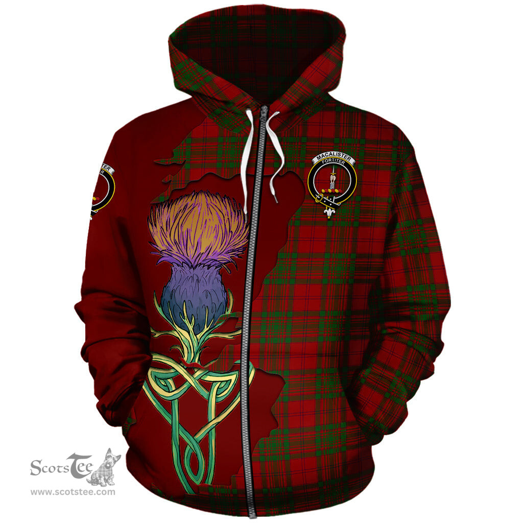 Scottish MacAlister of Glenbarr Clan Tartan Crest with Thistle and Scotland Map Tartan Plaid Hoodie Scottish Plaid Tartan Plaid - ScotsTee - scotstee.com