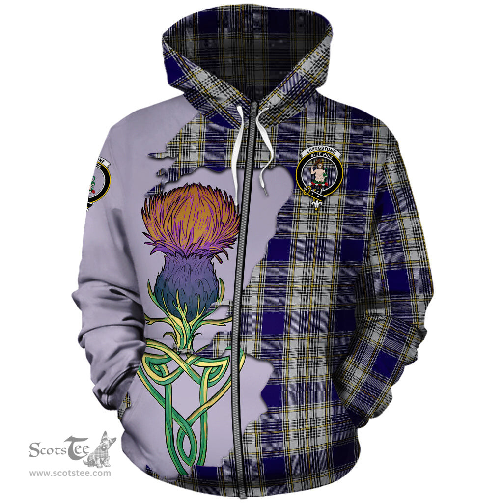 Scottish Livingston Dress Clan Tartan Crest with Thistle and Scotland Map Tartan Plaid Hoodie Scottish Plaid Tartan Plaid - ScotsTee - scotstee.com