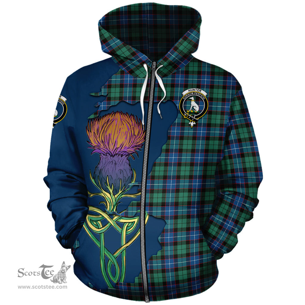 Scottish Hunter Ancient Clan Tartan Crest with Thistle and Scotland Map Tartan Plaid Hoodie Scottish Plaid Tartan Plaid - ScotsTee - scotstee.com
