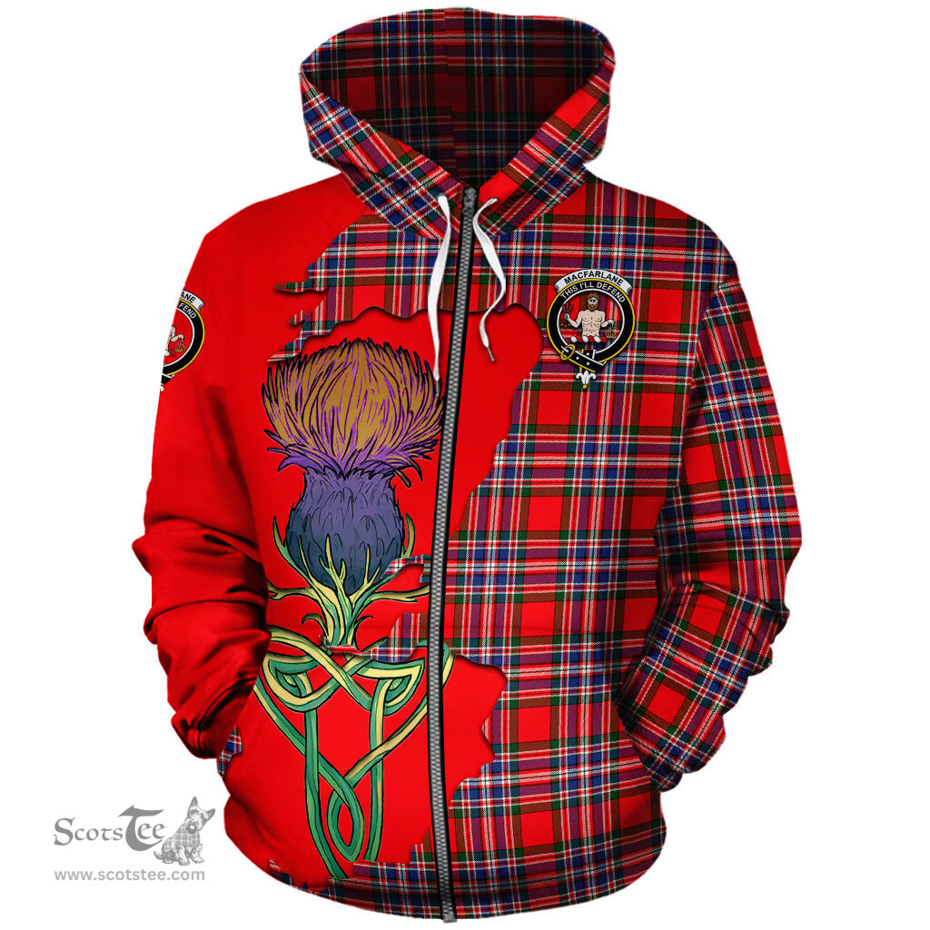 Scottish MacFarlane Modern Clan Tartan Crest with Thistle and Scotland Map Tartan Plaid Hoodie Scottish Plaid Tartan Plaid - ScotsTee - scotstee.com
