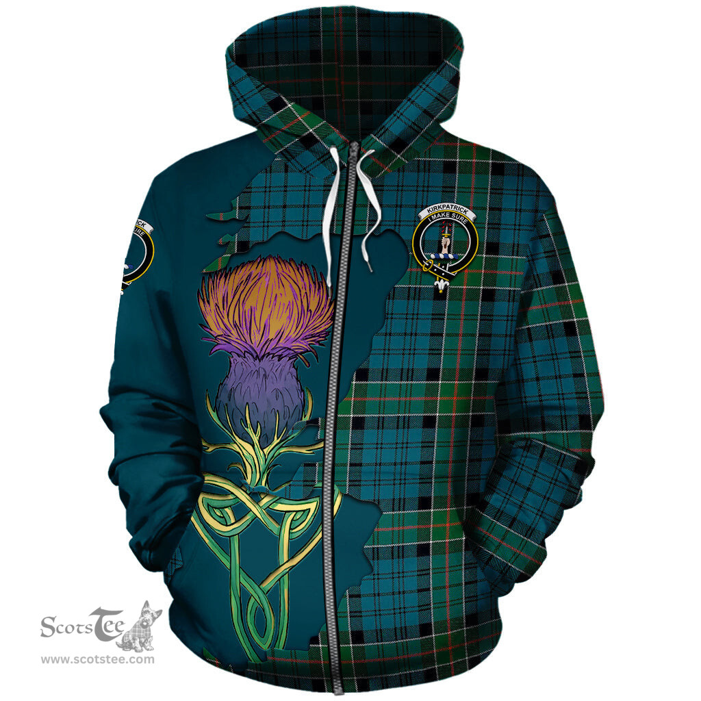 Scottish Kirkpatrick Clan Tartan Crest with Thistle and Scotland Map Tartan Plaid Hoodie Scottish Plaid Tartan Plaid - ScotsTee - scotstee.com