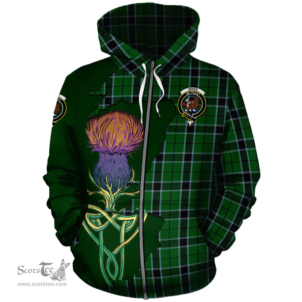 Scottish Innes Hunting Clan Tartan Crest with Thistle and Scotland Map Tartan Plaid Hoodie Scottish Plaid Tartan Plaid - ScotsTee - scotstee.com