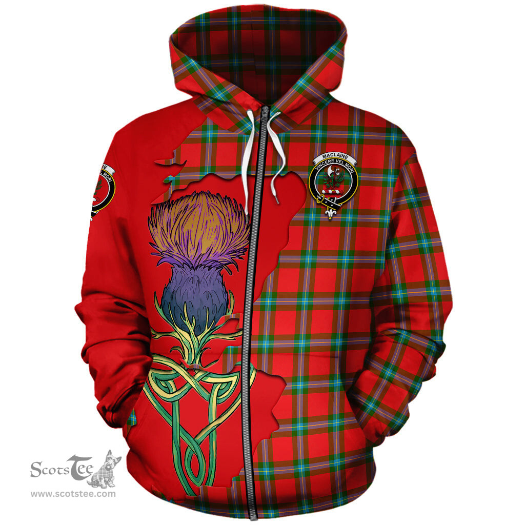 Scottish MacLaine of Loch Buie Clan Tartan Crest with Thistle and Scotland Map Tartan Plaid Hoodie Scottish Plaid Tartan Plaid - ScotsTee - scotstee.com