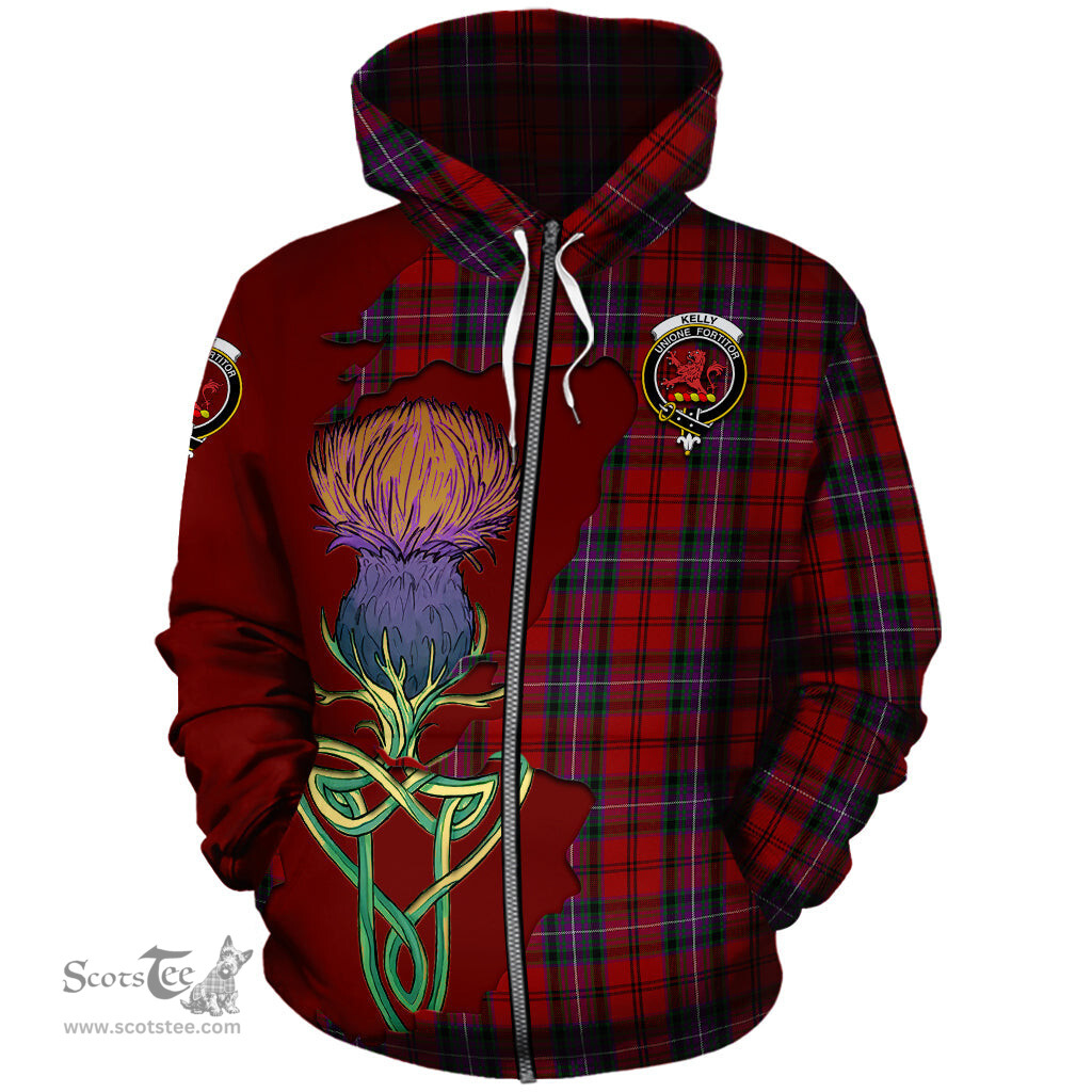 Scottish Kelly of Sleat Red Clan Tartan Crest with Thistle and Scotland Map Tartan Plaid Hoodie Scottish Plaid Tartan Plaid - ScotsTee - scotstee.com