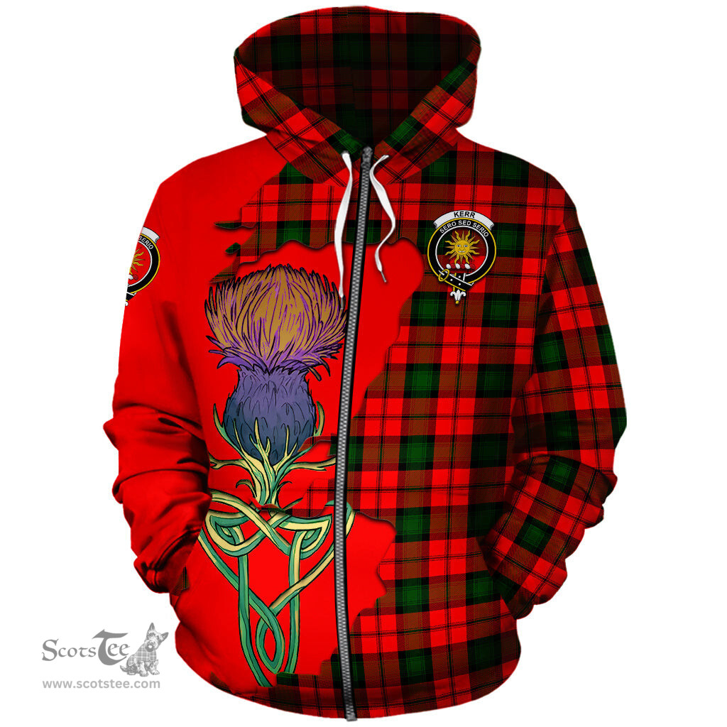 Scottish Kerr Modern Clan Tartan Crest with Thistle and Scotland Map Tartan Plaid Hoodie Scottish Plaid Tartan Plaid - ScotsTee - scotstee.com
