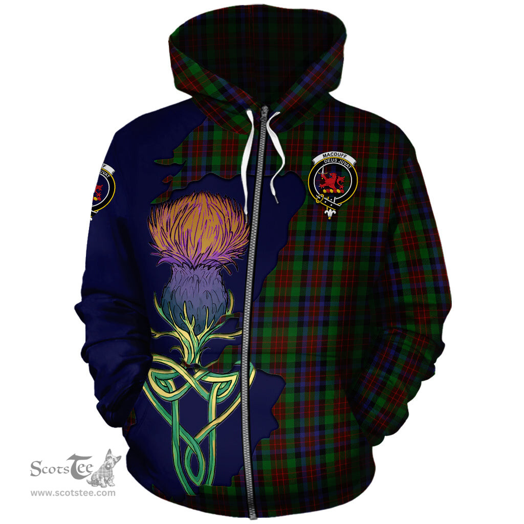 Scottish MacDuff Hunting Clan Tartan Crest with Thistle and Scotland Map Tartan Plaid Hoodie Scottish Plaid Tartan Plaid - ScotsTee - scotstee.com