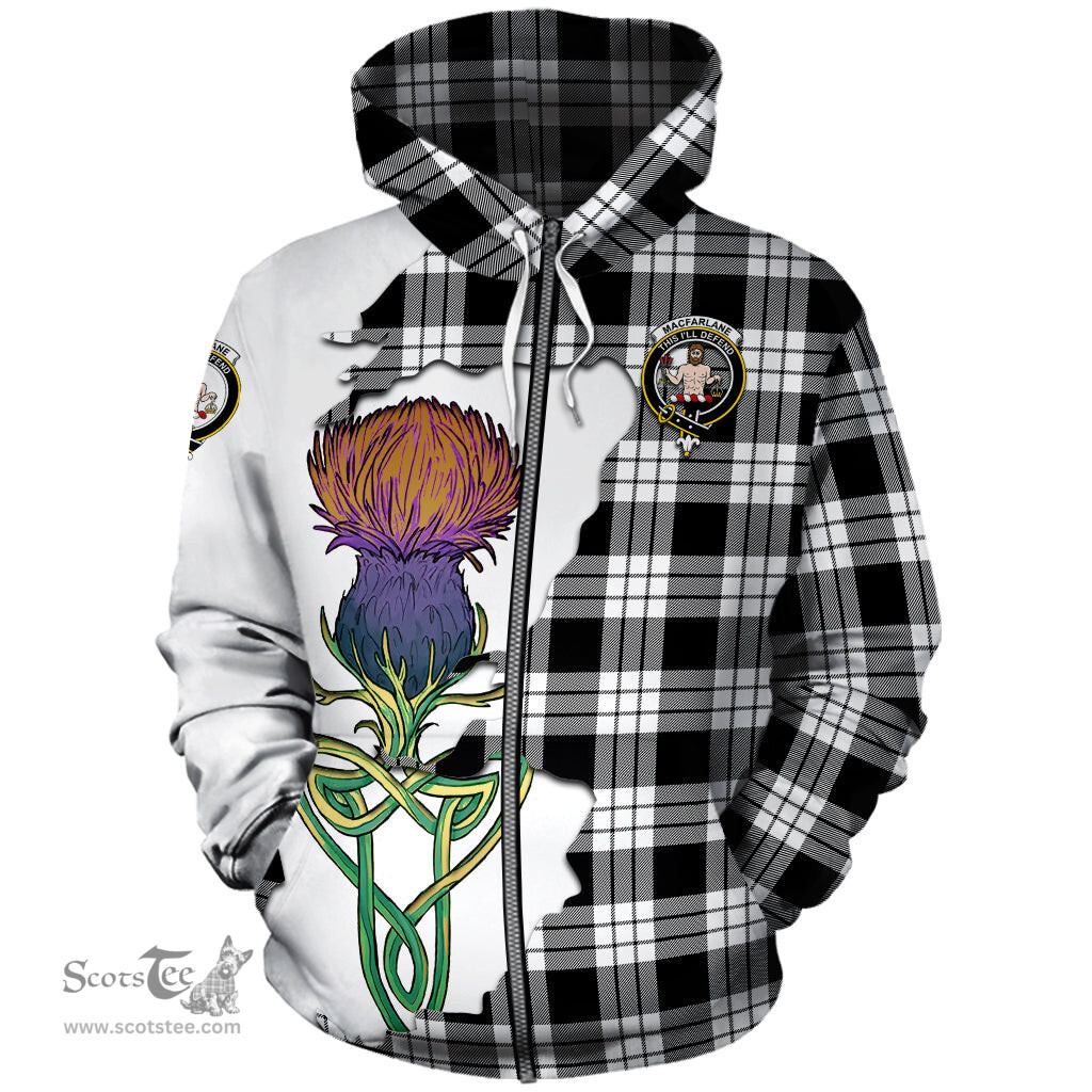 Scottish MacFarlane Black White Clan Tartan Crest with Thistle and Scotland Map Tartan Plaid Hoodie Scottish Plaid Tartan Plaid - ScotsTee - scotstee.com