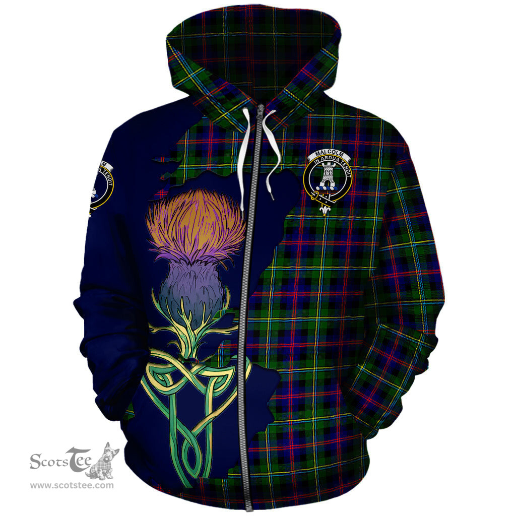 Scottish Malcolm Clan Tartan Crest with Thistle and Scotland Map Tartan Plaid Hoodie Scottish Plaid Tartan Plaid - ScotsTee - scotstee.com