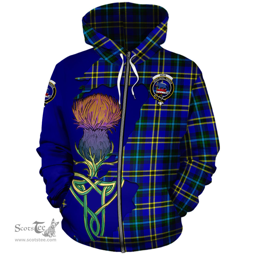 Scottish Weir Modern Clan Tartan Crest with Thistle and Scotland Map Tartan Plaid Hoodie Scottish Plaid Tartan Plaid - ScotsTee - scotstee.com