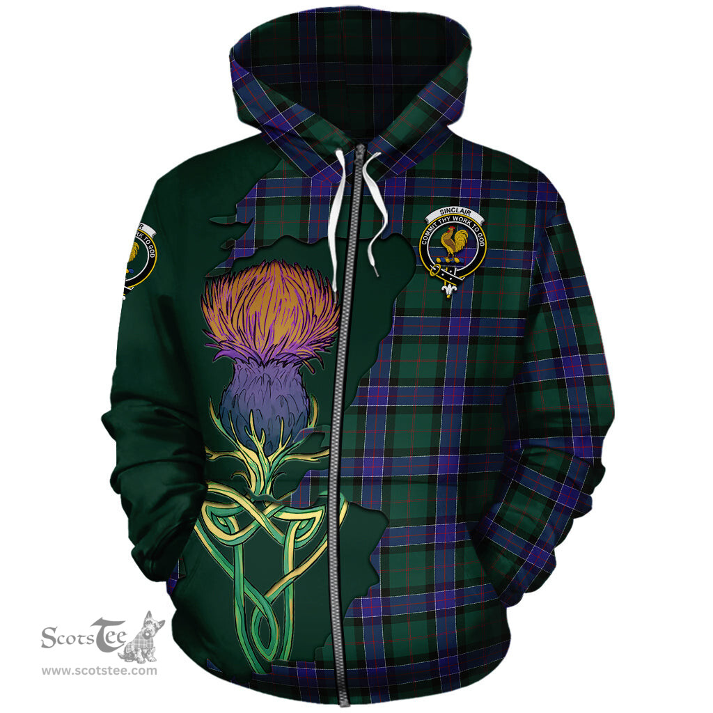 Scottish Sinclair Hunting Modern Clan Tartan Crest with Thistle and Scotland Map Tartan Plaid Hoodie Scottish Plaid Tartan Plaid - ScotsTee - scotstee.com