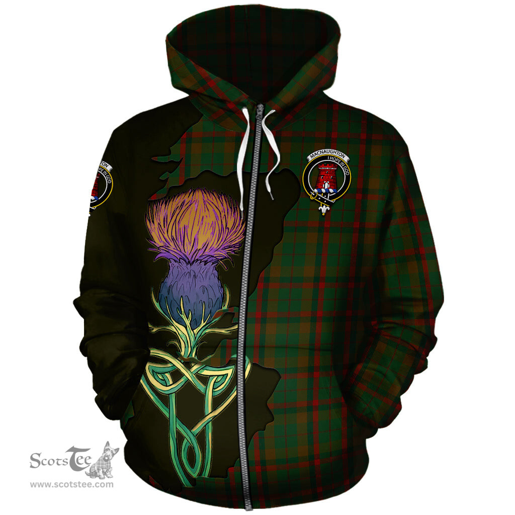 Scottish Macnaughton Hunting Clan Tartan Crest with Thistle and Scotland Map Tartan Plaid Hoodie Scottish Plaid Tartan Plaid - ScotsTee - scotstee.com