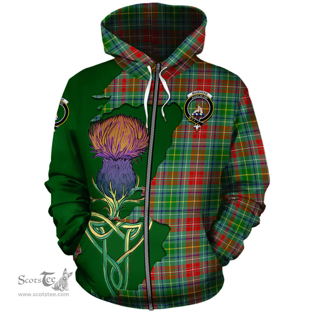 Scottish Muirhead Clan Tartan Crest with Thistle and Scotland Map Tartan Plaid Hoodie Scottish Plaid Tartan Plaid - ScotsTee - scotstee.com