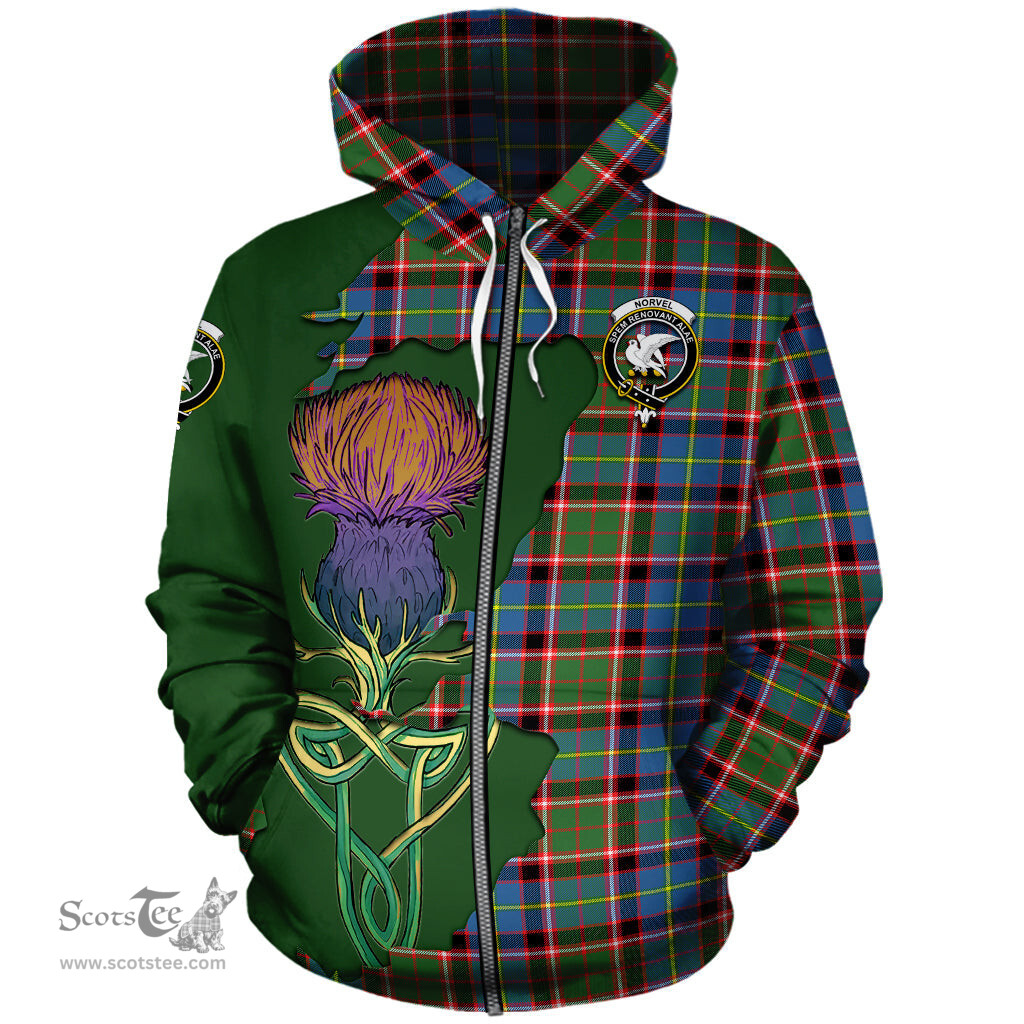 Scottish Norvel Clan Tartan Crest with Thistle and Scotland Map Tartan Plaid Hoodie Scottish Plaid Tartan Plaid - ScotsTee - scotstee.com