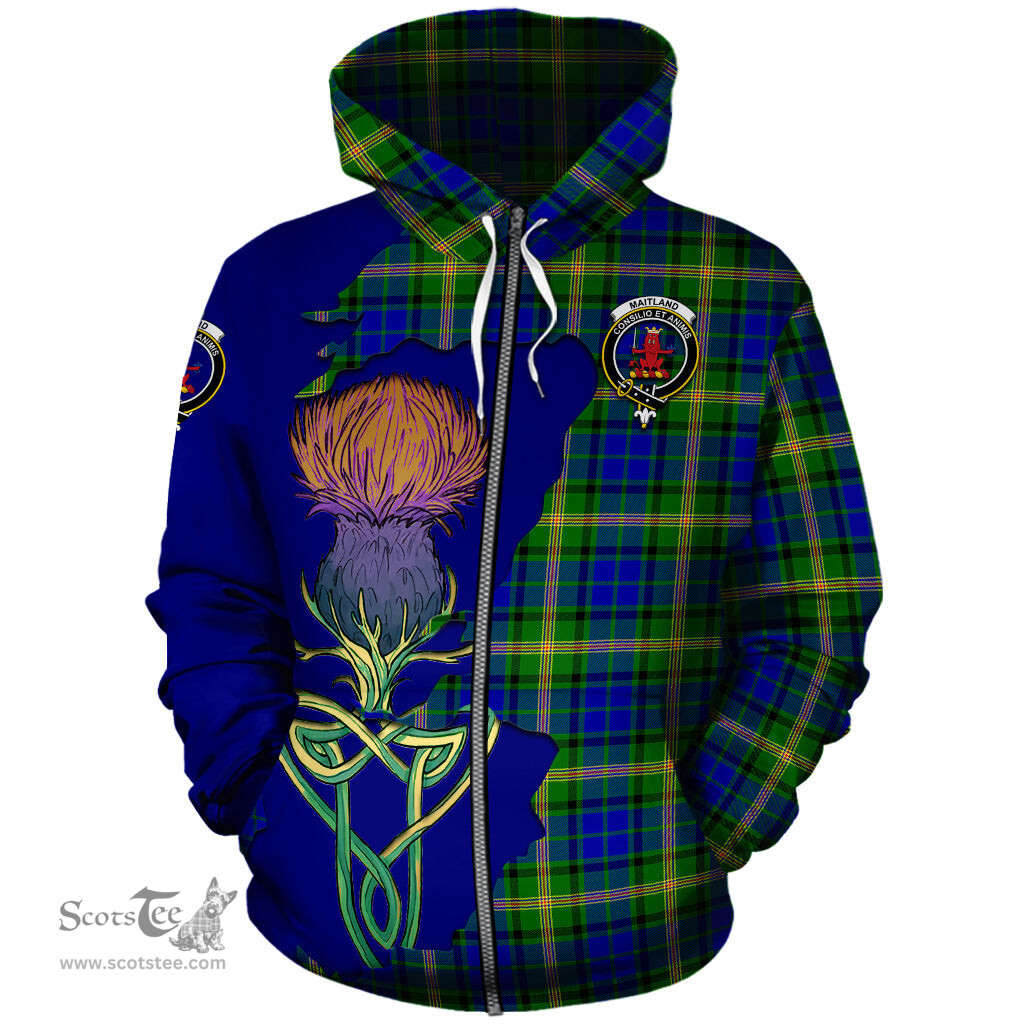 Scottish Maitland Clan Tartan Crest with Thistle and Scotland Map Tartan Plaid Hoodie Scottish Plaid Tartan Plaid - ScotsTee - scotstee.com