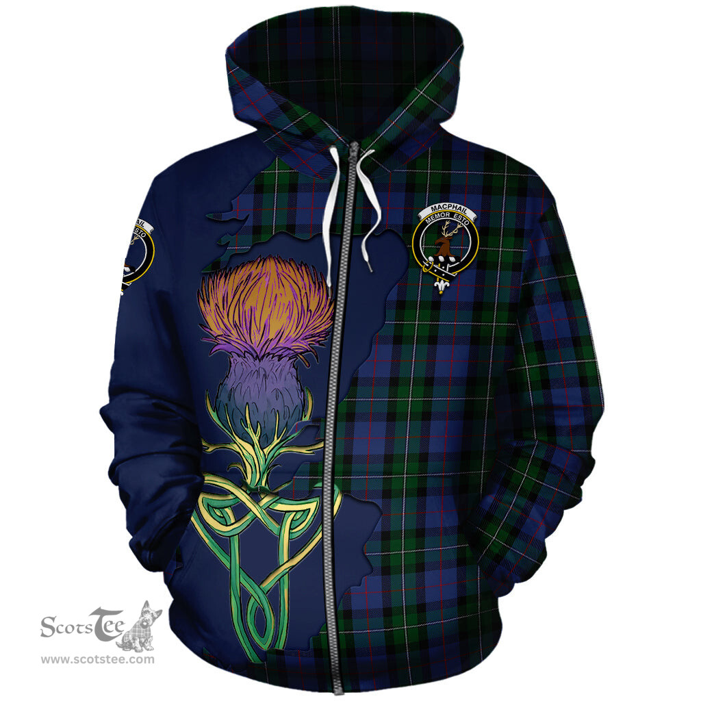 Scottish MacPhail Hunting Clan Tartan Crest with Thistle and Scotland Map Tartan Plaid Hoodie Scottish Plaid Tartan Plaid - ScotsTee - scotstee.com