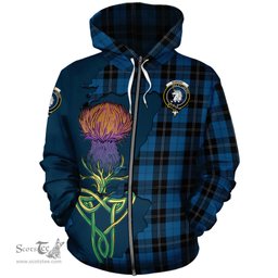 Scottish Ramsay Blue Hunting Clan Tartan Crest with Thistle and Scotland Map Tartan Plaid Hoodie Scottish Plaid Tartan Plaid - ScotsTee - scotstee.com