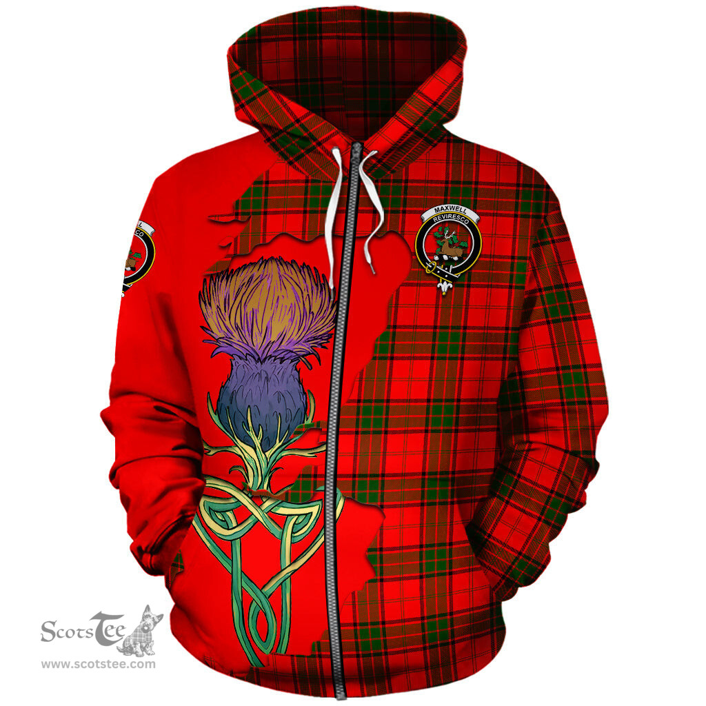 Scottish Maxwell Modern Clan Tartan Crest with Thistle and Scotland Map Tartan Plaid Hoodie Scottish Plaid Tartan Plaid - ScotsTee - scotstee.com