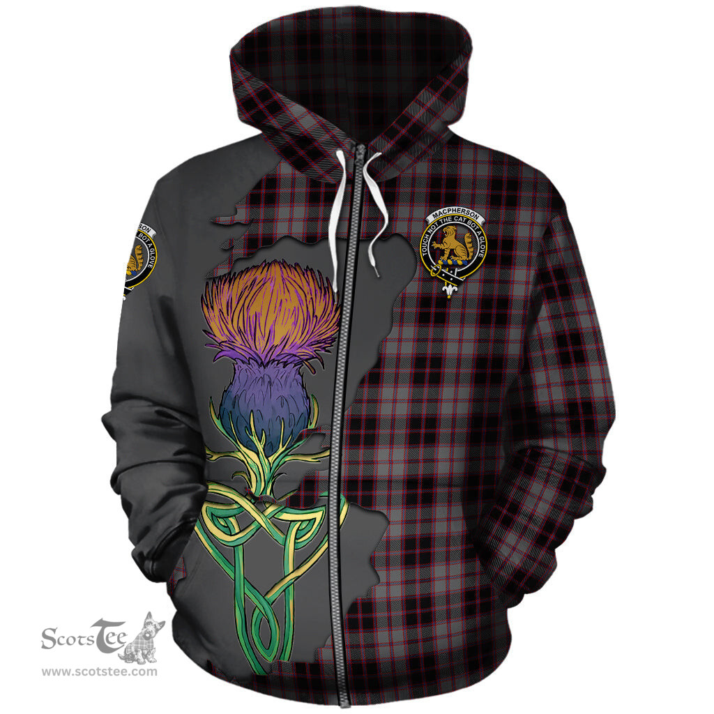 Scottish MacPherson Hunting Clan Tartan Crest with Thistle and Scotland Map Tartan Plaid Hoodie Scottish Plaid Tartan Plaid - ScotsTee - scotstee.com