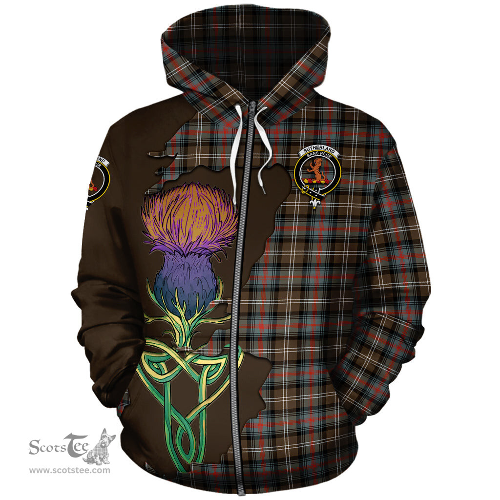 Scottish Sutherland Weathered Clan Tartan Crest with Thistle and Scotland Map Tartan Plaid Hoodie Scottish Plaid Tartan Plaid - ScotsTee - scotstee.com
