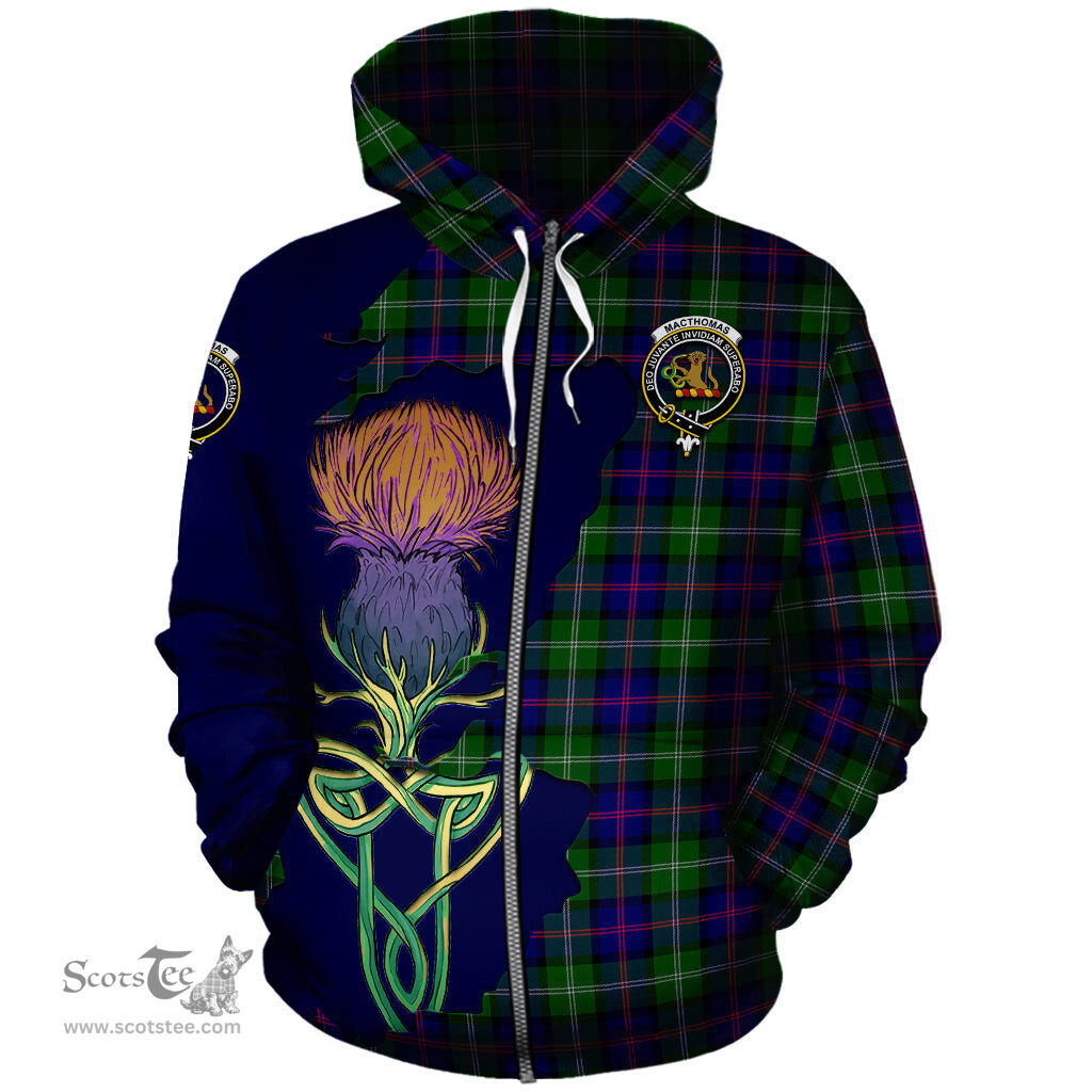 Scottish MacThomas Modern Clan Tartan Crest with Thistle and Scotland Map Tartan Plaid Hoodie Scottish Plaid Tartan Plaid - ScotsTee - scotstee.com