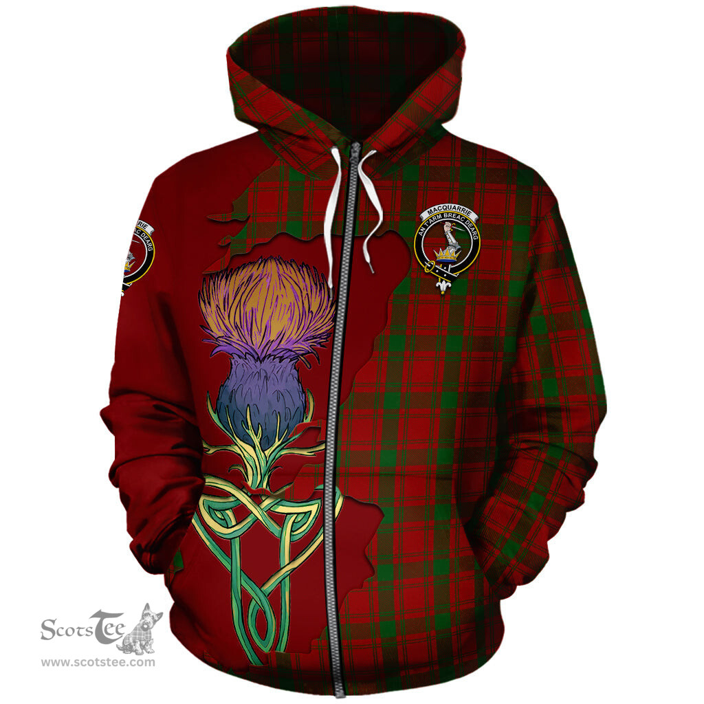 Scottish MacQuarrie Clan Tartan Crest with Thistle and Scotland Map Tartan Plaid Hoodie Scottish Plaid Tartan Plaid - ScotsTee - scotstee.com