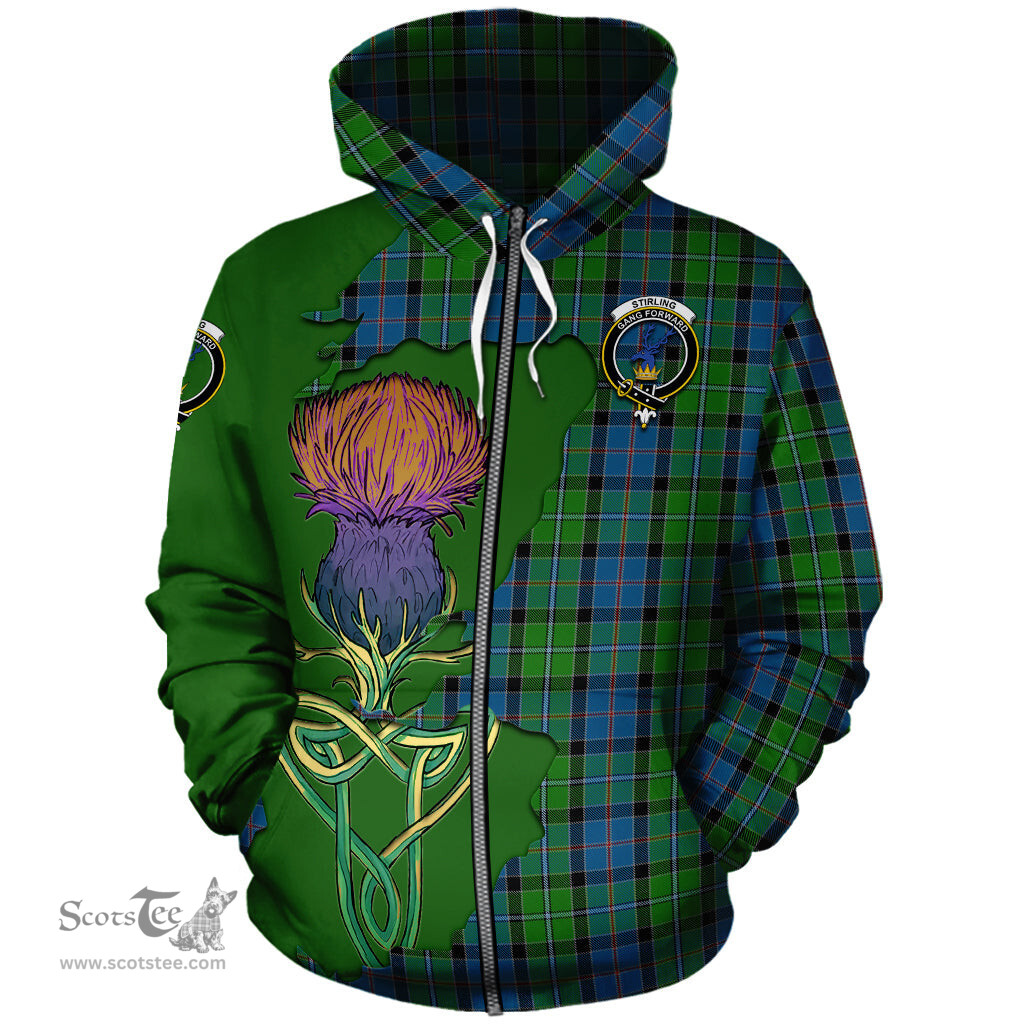 Scottish Stirling Clan Tartan Crest with Thistle and Scotland Map Tartan Plaid Hoodie Scottish Plaid Tartan Plaid - ScotsTee - scotstee.com