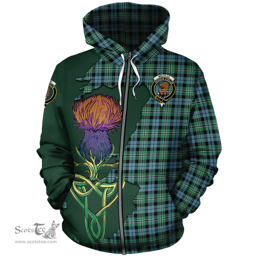 Scottish Melville Ancient Clan Tartan Crest with Thistle and Scotland Map Tartan Plaid Hoodie Scottish Plaid Tartan Plaid - ScotsTee - scotstee.com