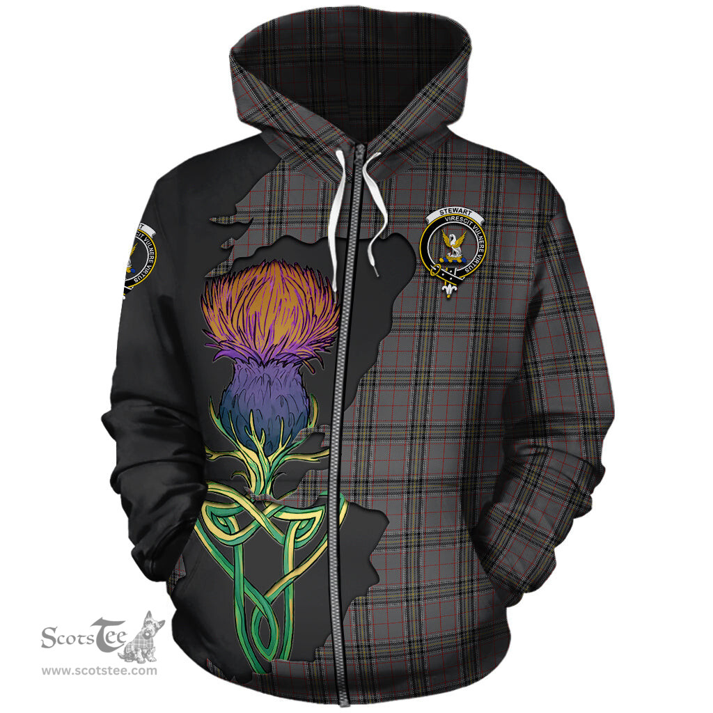 Scottish Stewart Grey Clan Tartan Crest with Thistle and Scotland Map Tartan Plaid Hoodie Scottish Plaid Tartan Plaid - ScotsTee - scotstee.com