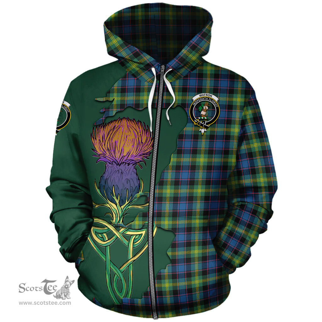 Scottish Watson Ancient Clan Tartan Crest with Thistle and Scotland Map Tartan Plaid Hoodie Scottish Plaid Tartan Plaid - ScotsTee - scotstee.com