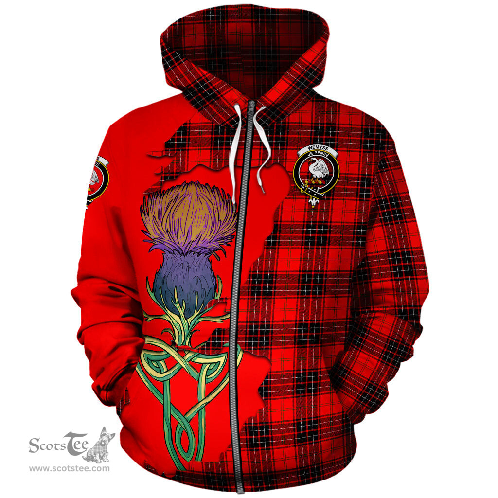 Scottish Wemyss Modern Clan Tartan Crest with Thistle and Scotland Map Tartan Plaid Hoodie Scottish Plaid Tartan Plaid - ScotsTee - scotstee.com