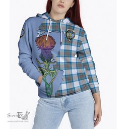 Scottish Stewart Muted Blue Clan Tartan Crest with Thistle and Scotland Map Tartan Plaid Hoodie Scottish Plaid Tartan Plaid - ScotsTee - scotstee.com