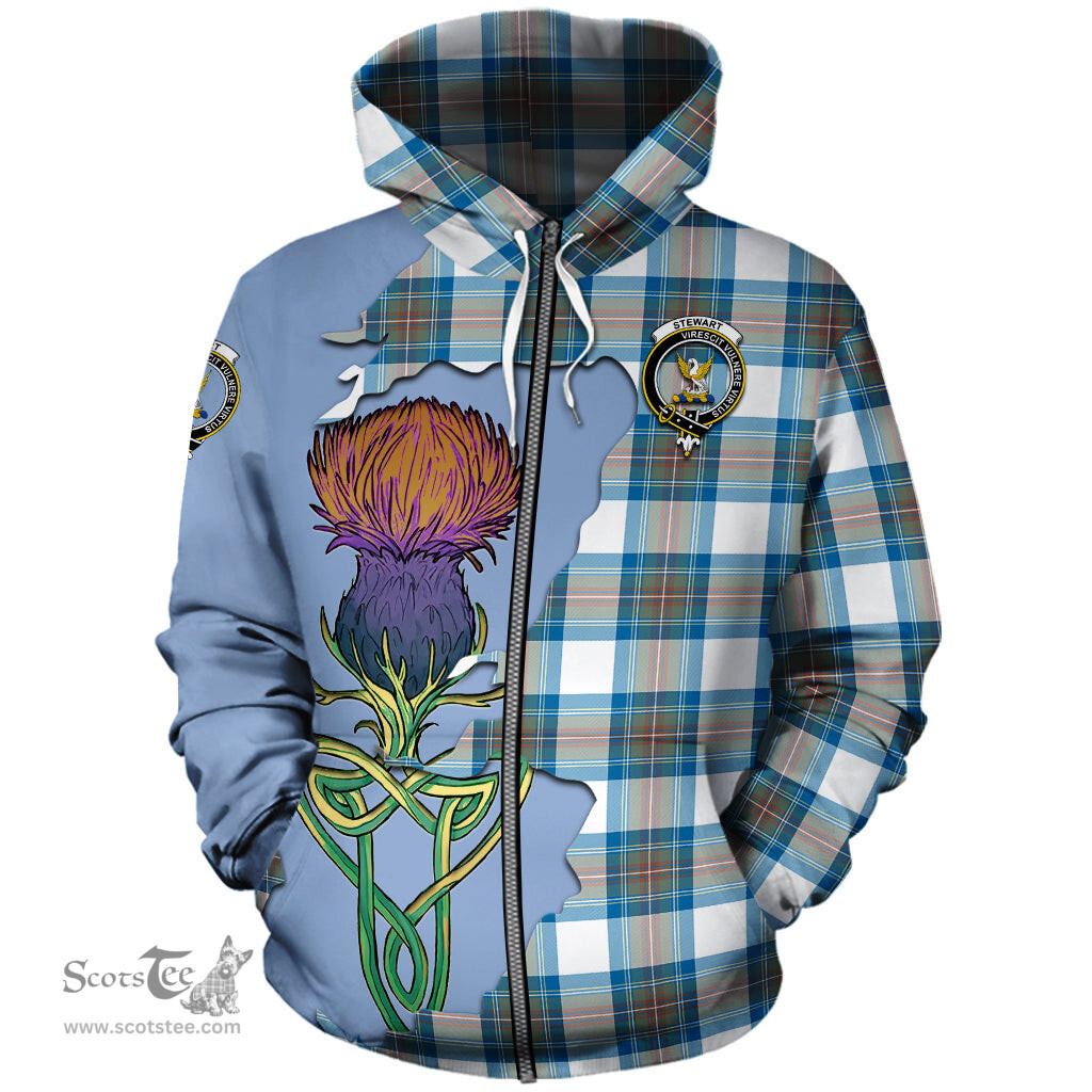 Scottish Stewart Muted Blue Clan Tartan Crest with Thistle and Scotland Map Tartan Plaid Hoodie Scottish Plaid Tartan Plaid - ScotsTee - scotstee.com