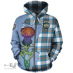Scottish Stewart Muted Blue Clan Tartan Crest with Thistle and Scotland Map Tartan Plaid Hoodie Scottish Plaid Tartan Plaid - ScotsTee - scotstee.com