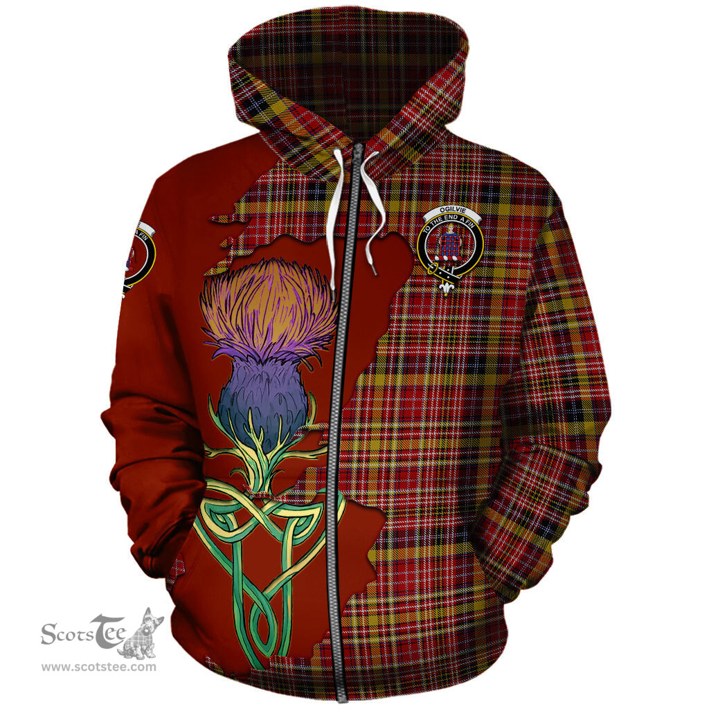 Scottish Ogilvie (Ogilvy) of Strathallan Clan Tartan Crest with Thistle and Scotland Map Tartan Plaid Hoodie Scottish Plaid Tartan Plaid - ScotsTee - scotstee.com