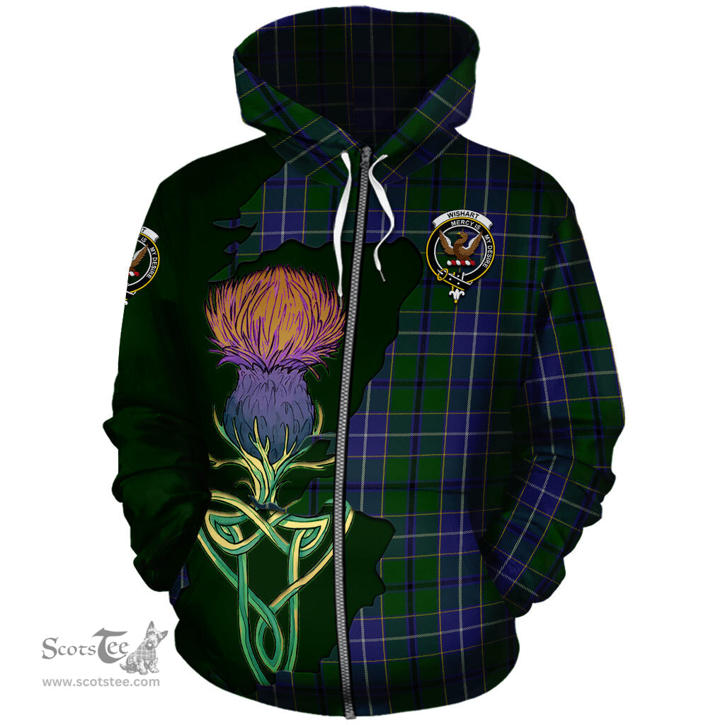 Scottish Wishart Hunting Clan Tartan Crest with Thistle and Scotland Map Tartan Plaid Hoodie Scottish Plaid Tartan Plaid - ScotsTee - scotstee.com