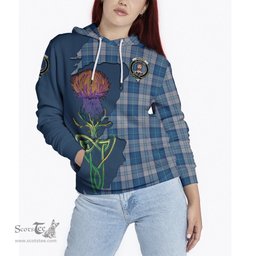 Scottish Menzies Dress Blue and White Clan Tartan Crest with Thistle and Scotland Map Tartan Plaid Hoodie Scottish Plaid Tartan Plaid - ScotsTee - scotstee.com