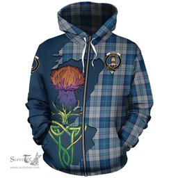 Scottish Menzies Dress Blue and White Clan Tartan Crest with Thistle and Scotland Map Tartan Plaid Hoodie Scottish Plaid Tartan Plaid - ScotsTee - scotstee.com