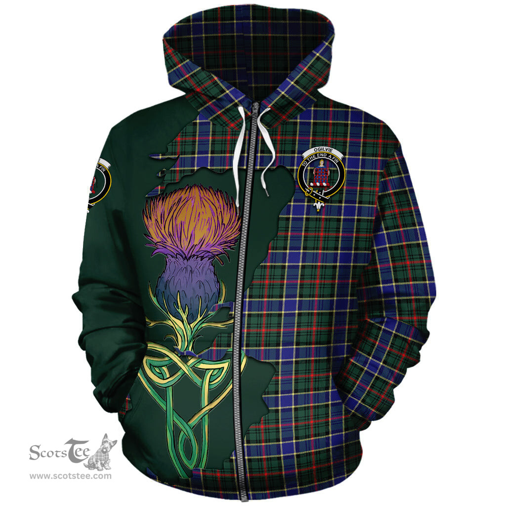 Scottish Ogilvie (Ogilvy) Hunting Modern Clan Tartan Crest with Thistle and Scotland Map Tartan Plaid Hoodie Scottish Plaid Tartan Plaid - ScotsTee - scotstee.com